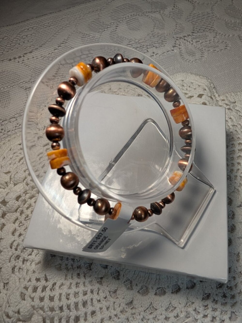 Pure Copper and Spiny Oyster Shell Stretch Bracelet